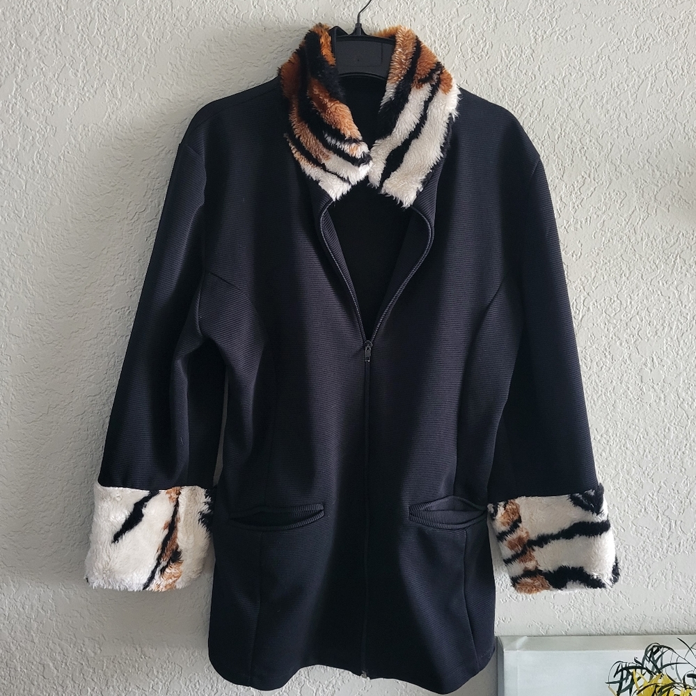 Vintage European Fashion, Faux Fur Jacket Blazer & Skirt Set